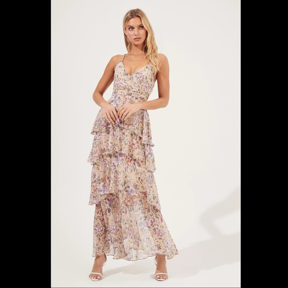 ASTR the Label - ROSANA FLORAL TIERED RUFFLE MAXI DRESS in Yellow Purple Floral